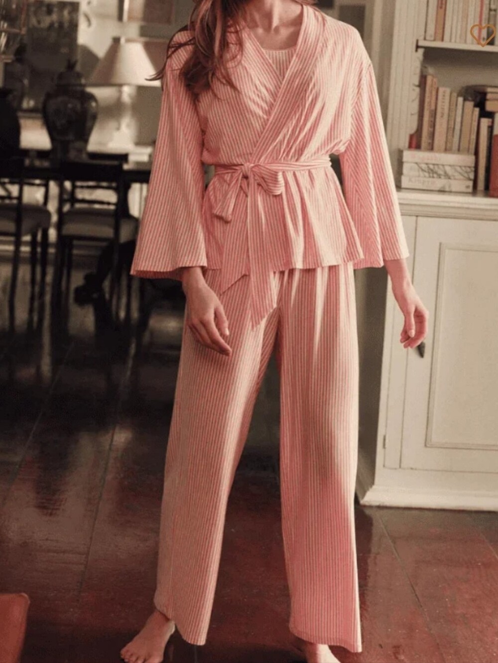 LAKE 3 Peice Kimono Pajama Stripped Set